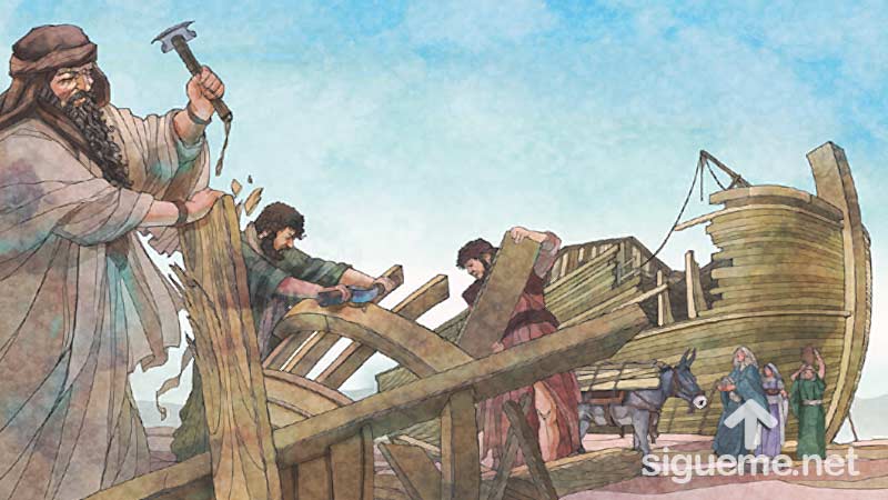 Ilustracion de la historia biblica Noe construye el Arca