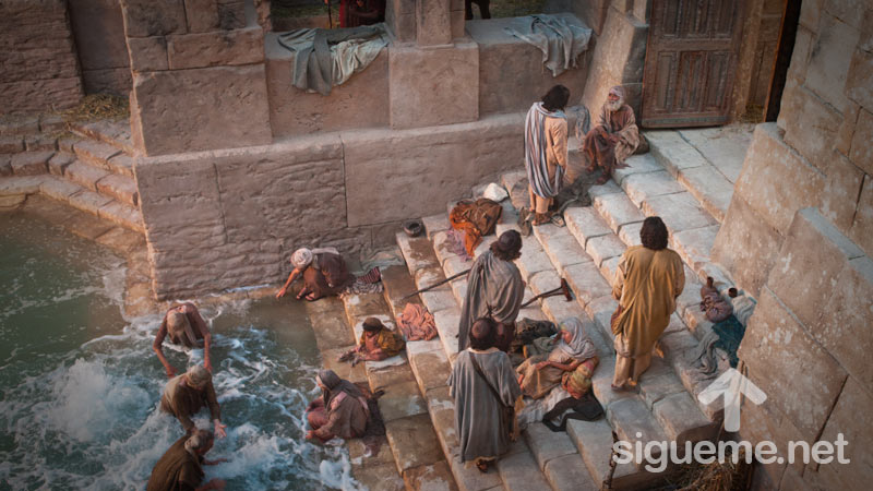 Jesus sana a un paralítico en el estanque de Betesda en el día de reposo